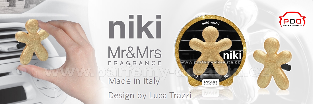 Panáček NIKI třpytivý zlatý Gold Wood - Zlaté dřevo vůně do auta Mr&Mrs Fragrance